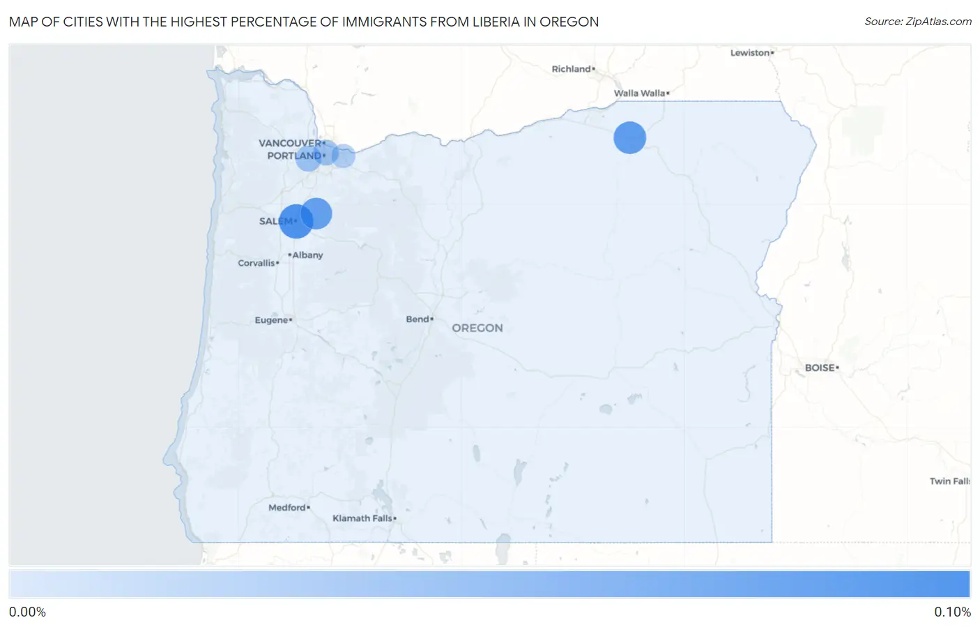 Cities with the Highest Percentage of Immigrants from Liberia in Oregon Map