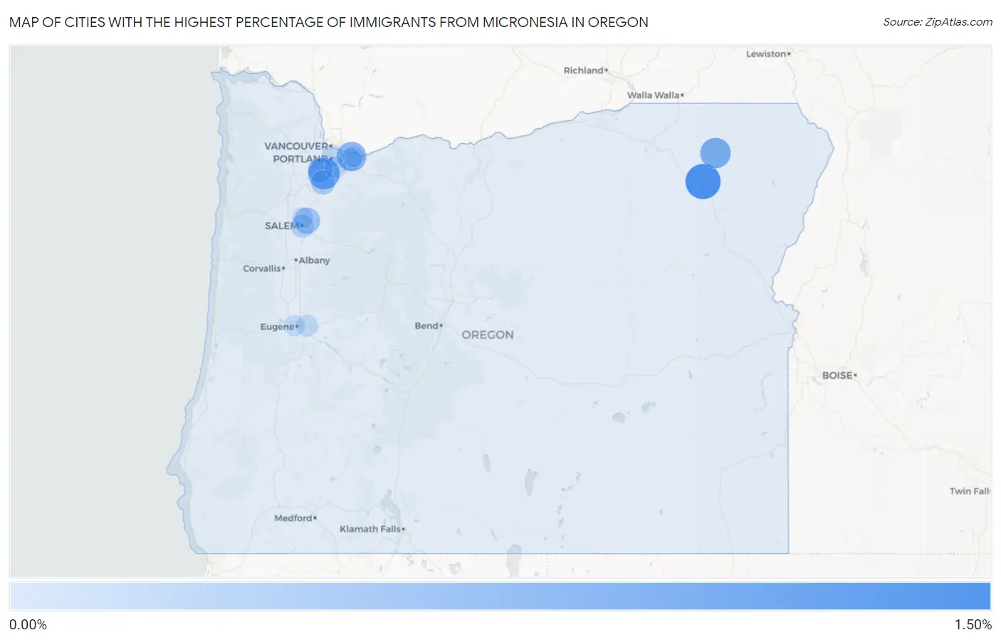 Cities with the Highest Percentage of Immigrants from Micronesia in Oregon Map