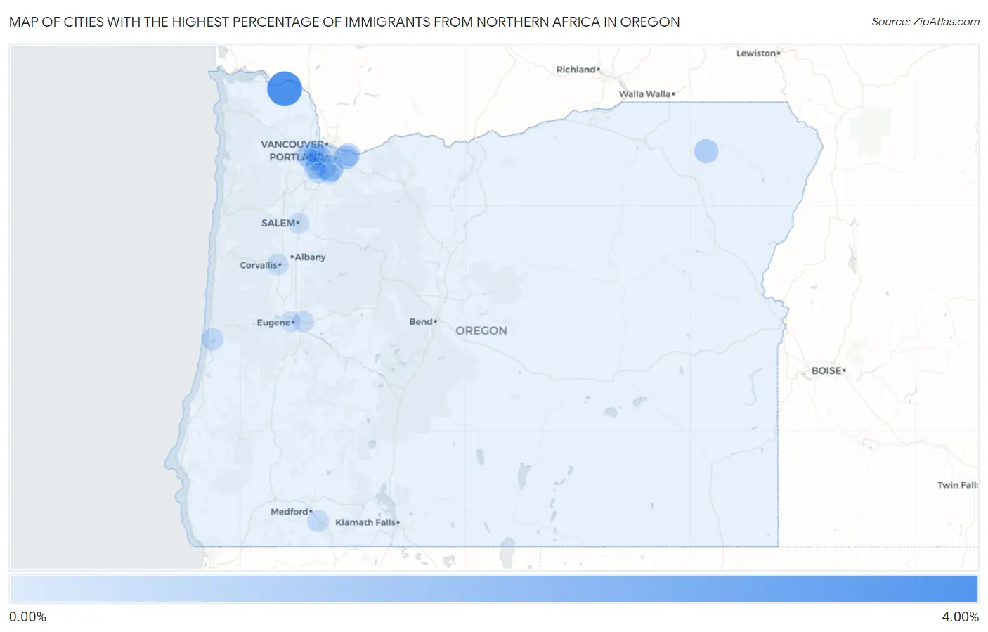 Cities with the Highest Percentage of Immigrants from Northern Africa in Oregon Map