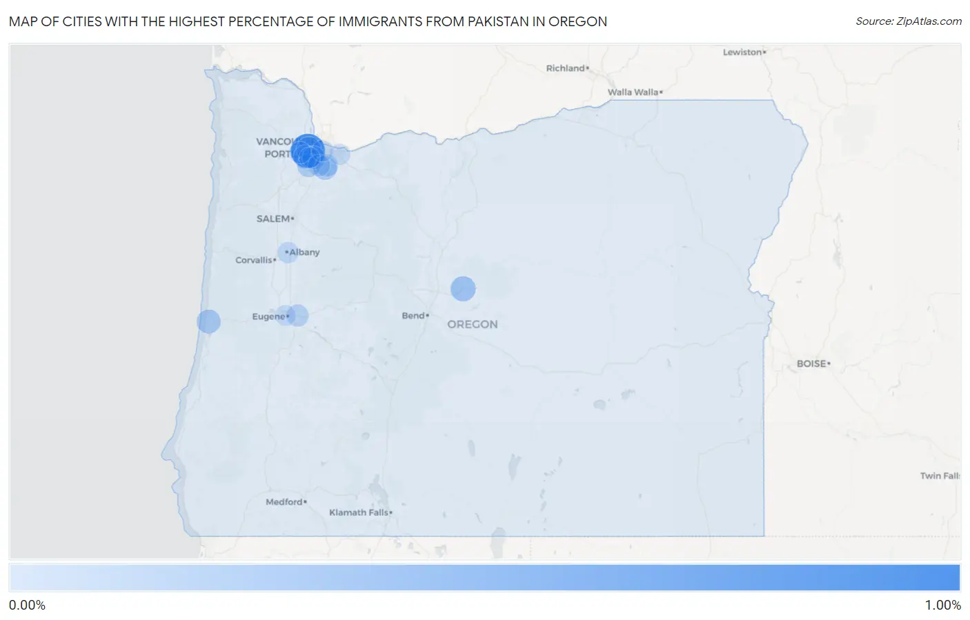 Cities with the Highest Percentage of Immigrants from Pakistan in Oregon Map