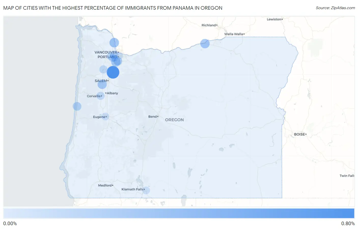 Cities with the Highest Percentage of Immigrants from Panama in Oregon Map
