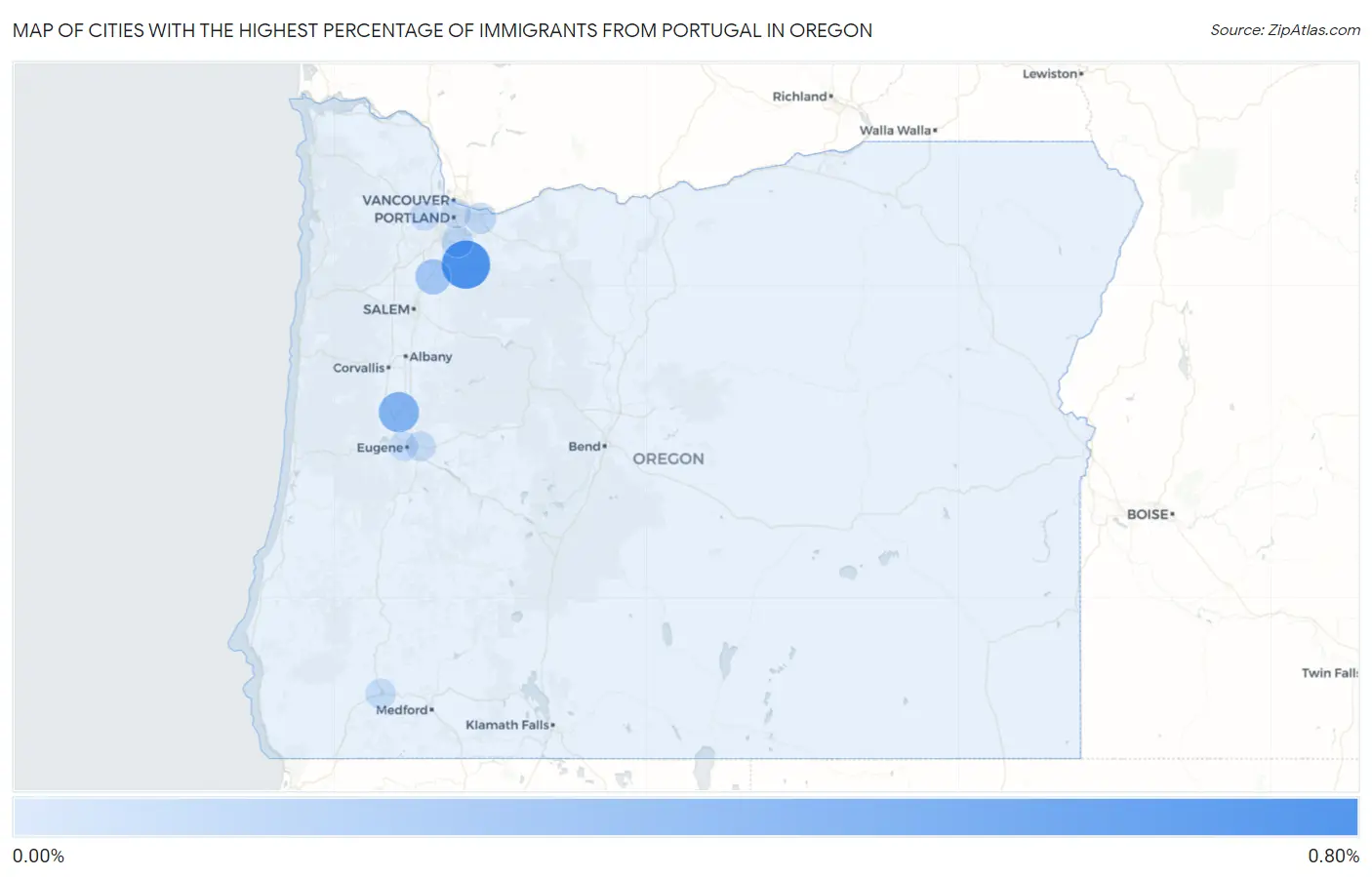 Cities with the Highest Percentage of Immigrants from Portugal in Oregon Map