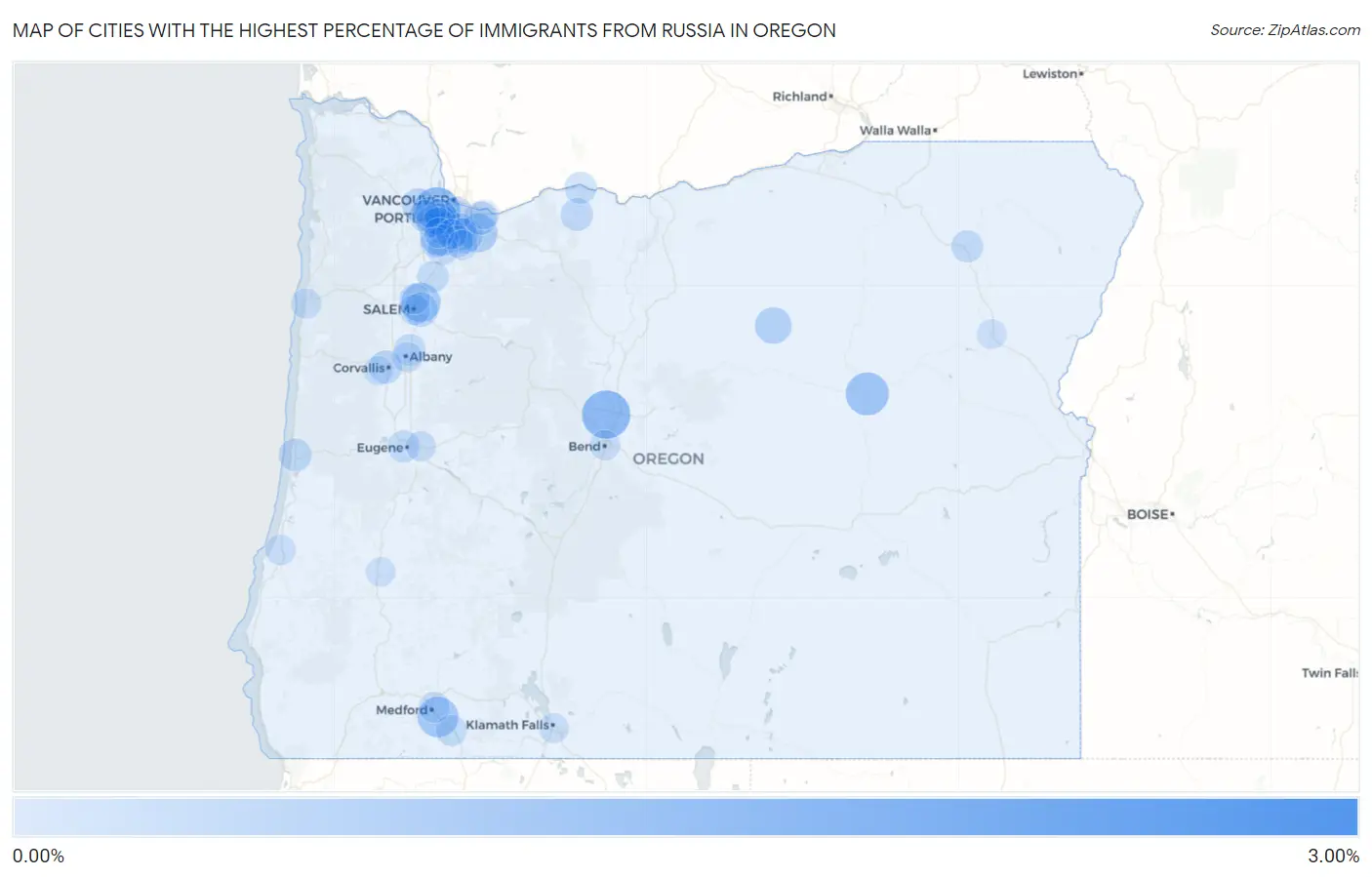 Cities with the Highest Percentage of Immigrants from Russia in Oregon Map