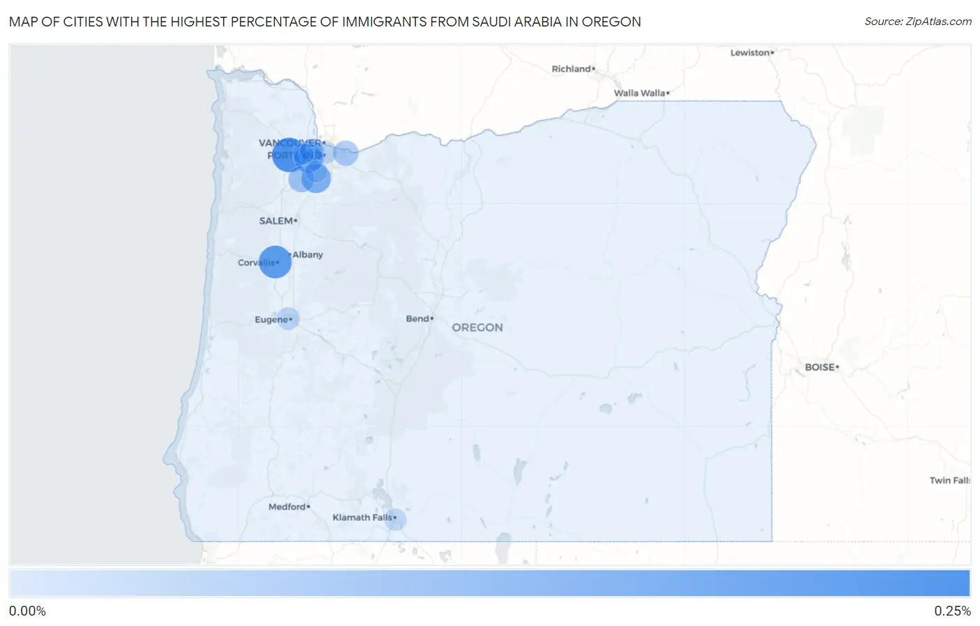 Cities with the Highest Percentage of Immigrants from Saudi Arabia in Oregon Map