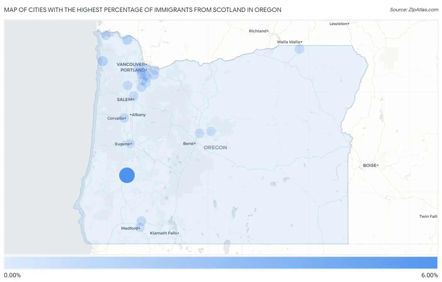 Cities with the Highest Percentage of Immigrants from Scotland in Oregon Map