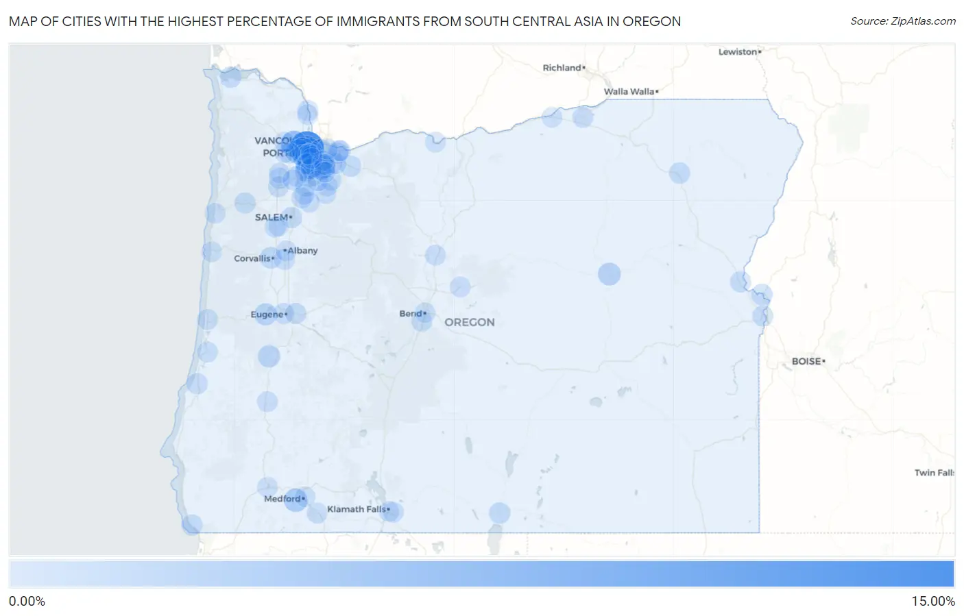 Cities with the Highest Percentage of Immigrants from South Central Asia in Oregon Map