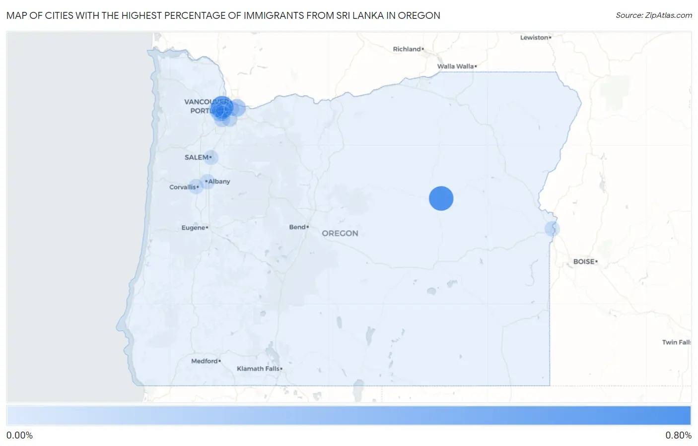 Cities with the Highest Percentage of Immigrants from Sri Lanka in Oregon Map