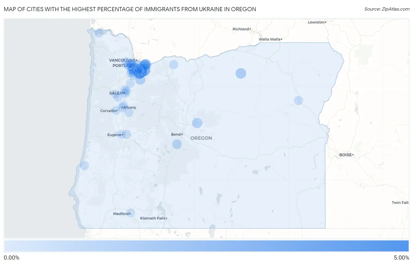 Cities with the Highest Percentage of Immigrants from Ukraine in Oregon Map