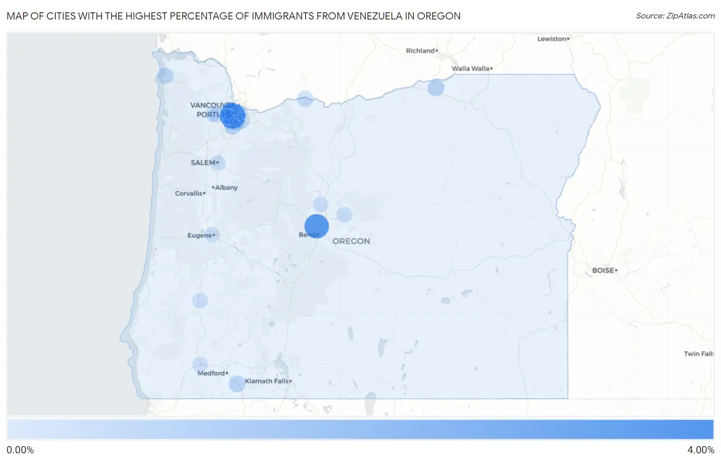 Cities with the Highest Percentage of Immigrants from Venezuela in Oregon Map