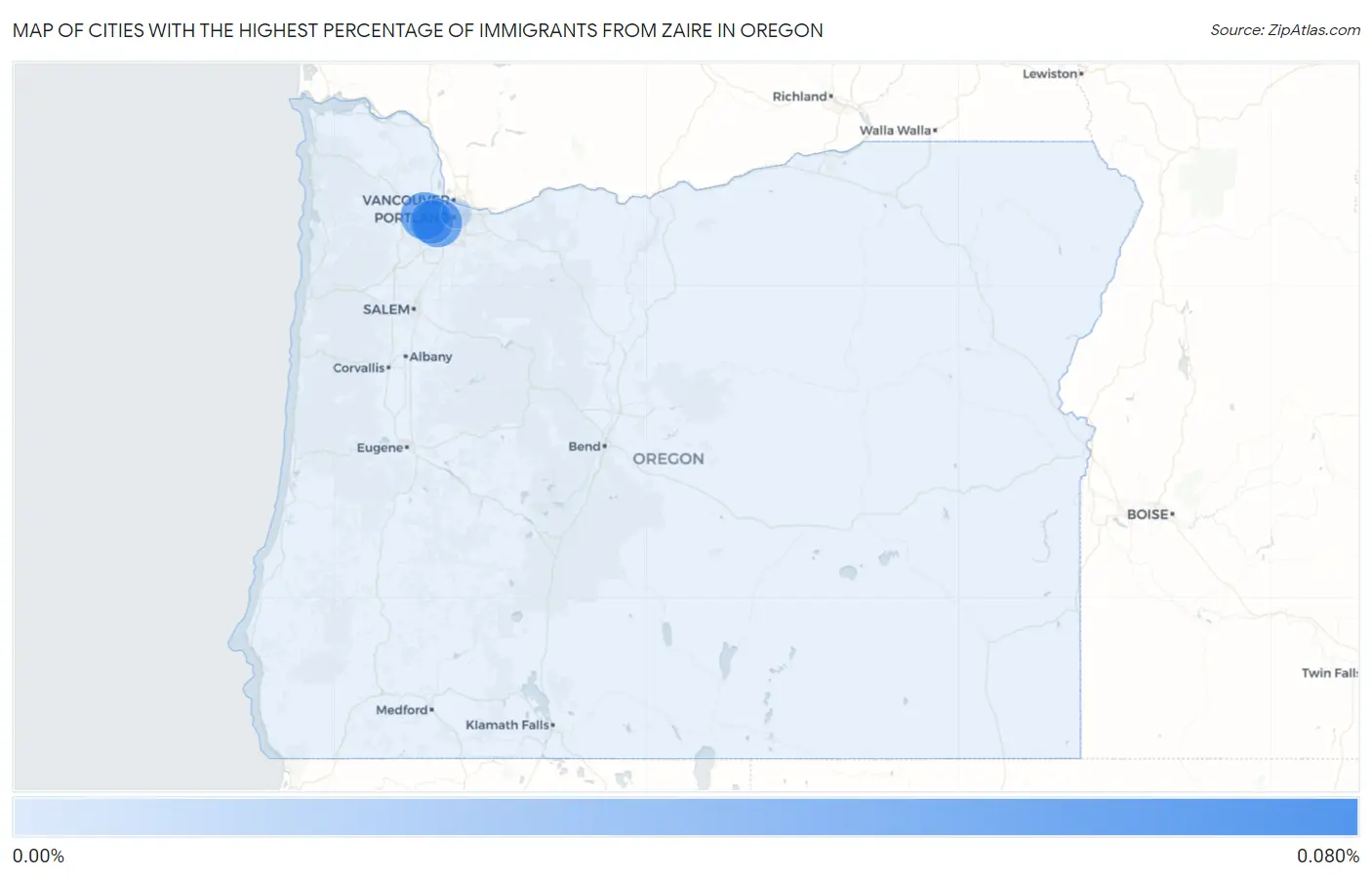 Cities with the Highest Percentage of Immigrants from Zaire in Oregon Map