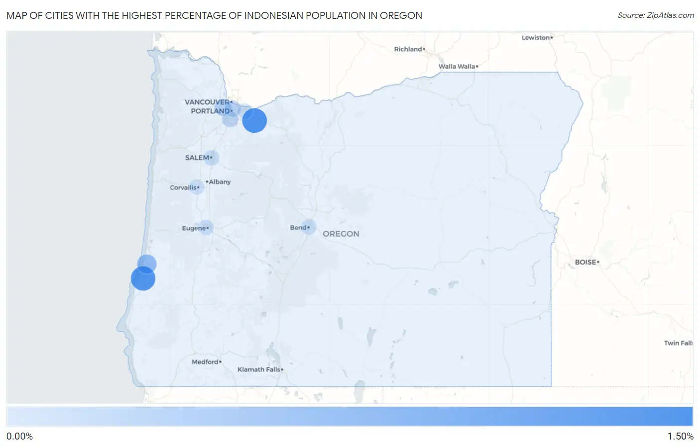 Cities with the Highest Percentage of Indonesian Population in Oregon Map