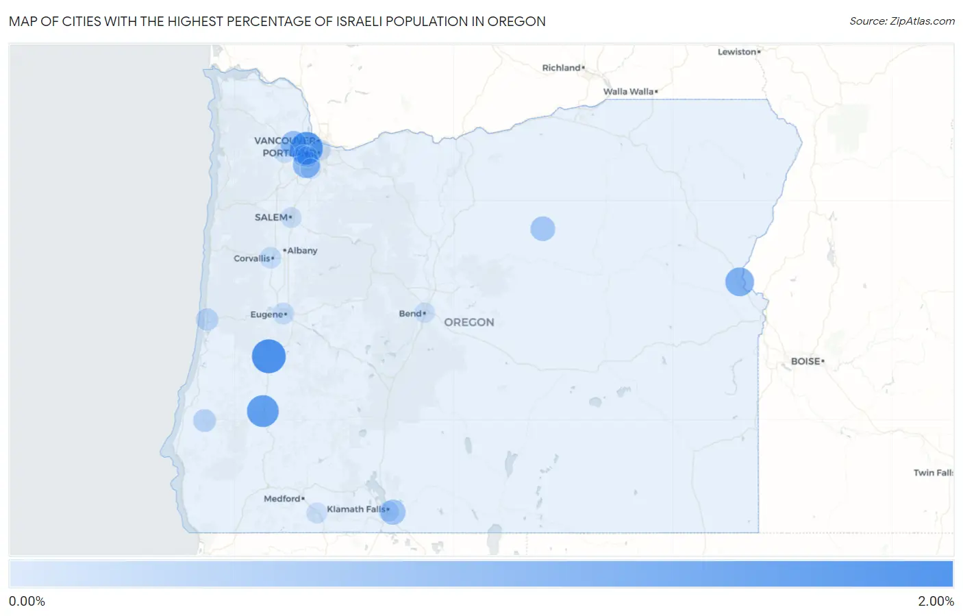 Cities with the Highest Percentage of Israeli Population in Oregon Map