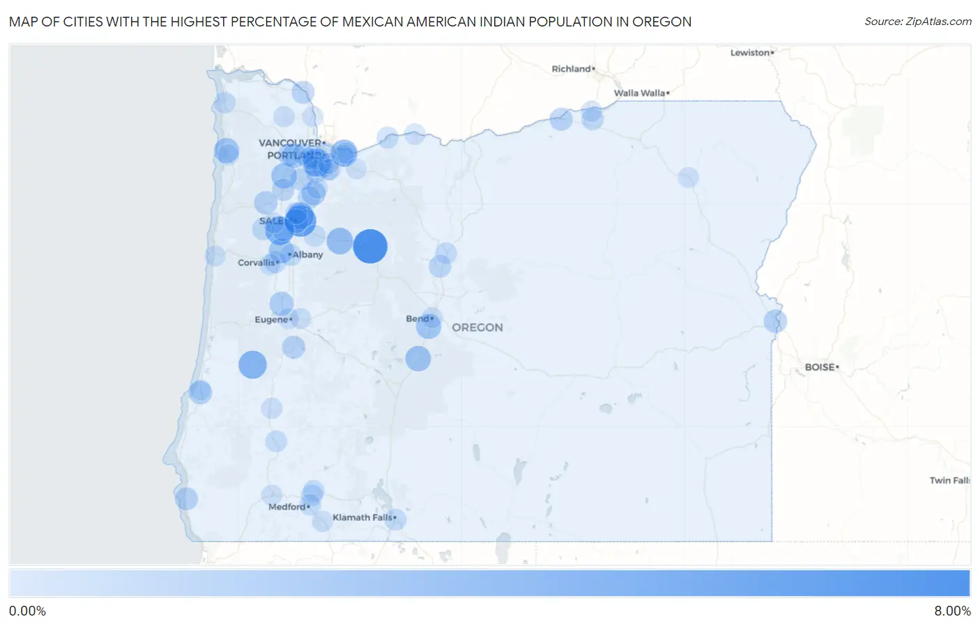 Cities with the Highest Percentage of Mexican American Indian Population in Oregon Map