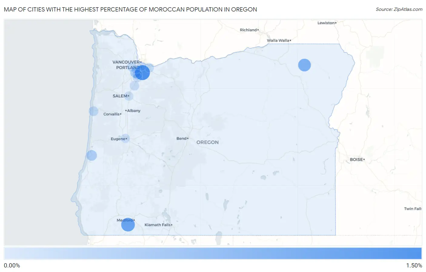 Cities with the Highest Percentage of Moroccan Population in Oregon Map