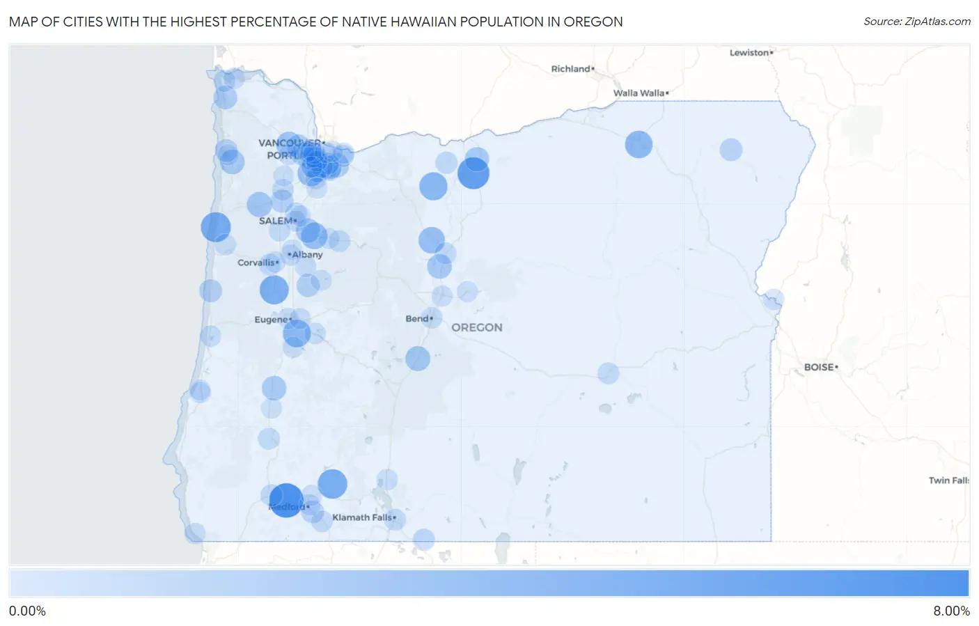 Cities with the Highest Percentage of Native Hawaiian Population in Oregon Map