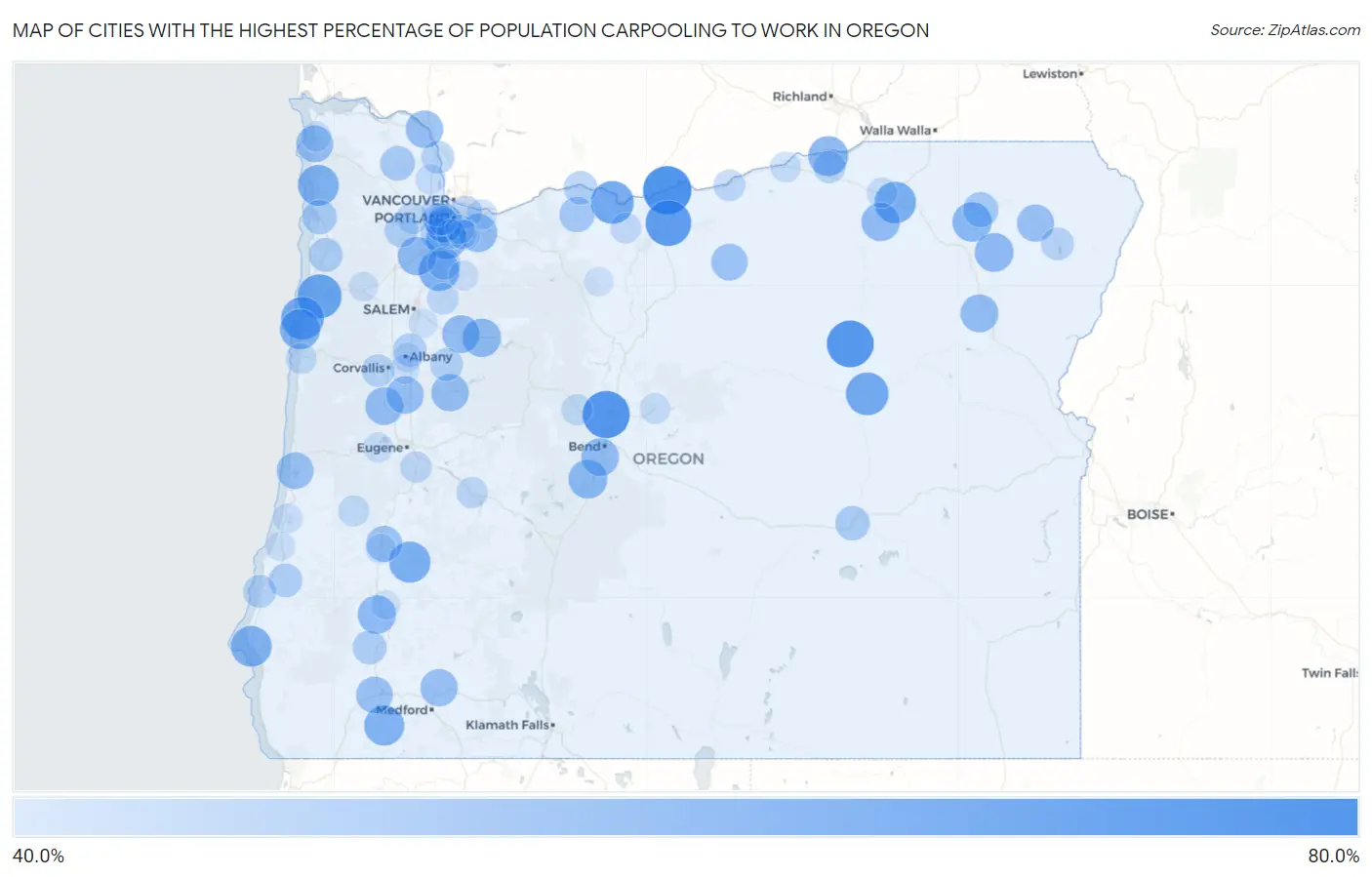 Cities with the Highest Percentage of Population Carpooling to Work in Oregon Map