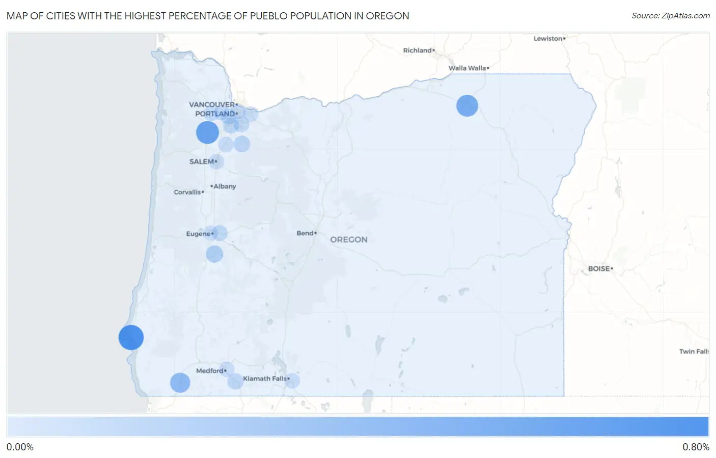 Cities with the Highest Percentage of Pueblo Population in Oregon Map