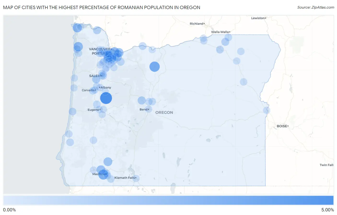 Cities with the Highest Percentage of Romanian Population in Oregon Map