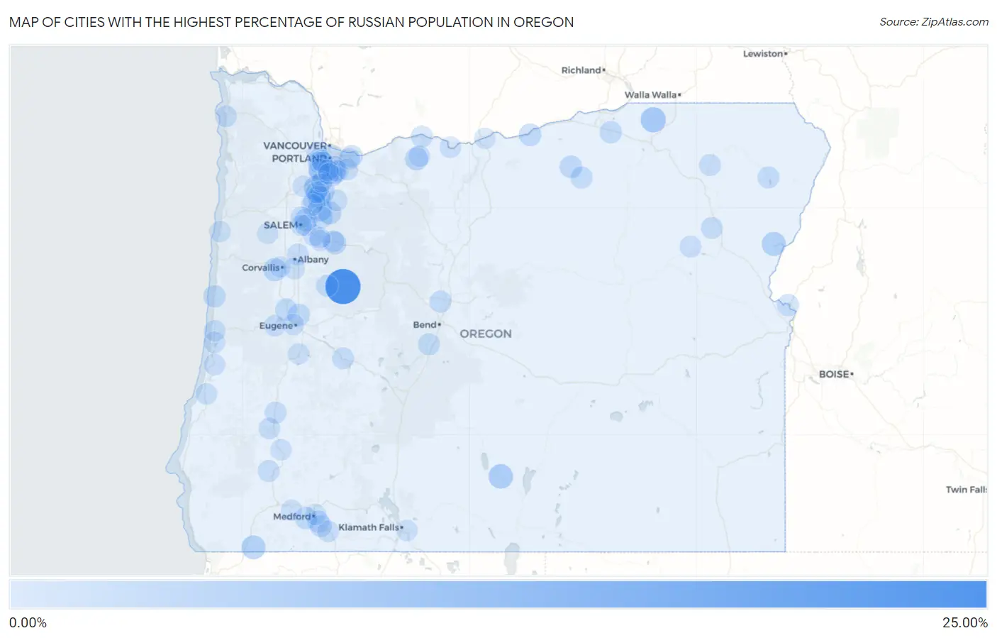 Cities with the Highest Percentage of Russian Population in Oregon Map