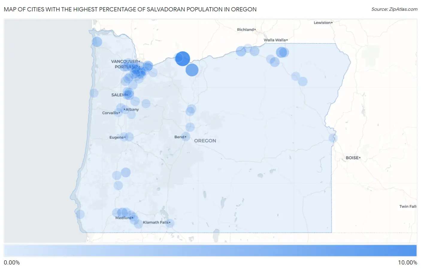 Cities with the Highest Percentage of Salvadoran Population in Oregon Map