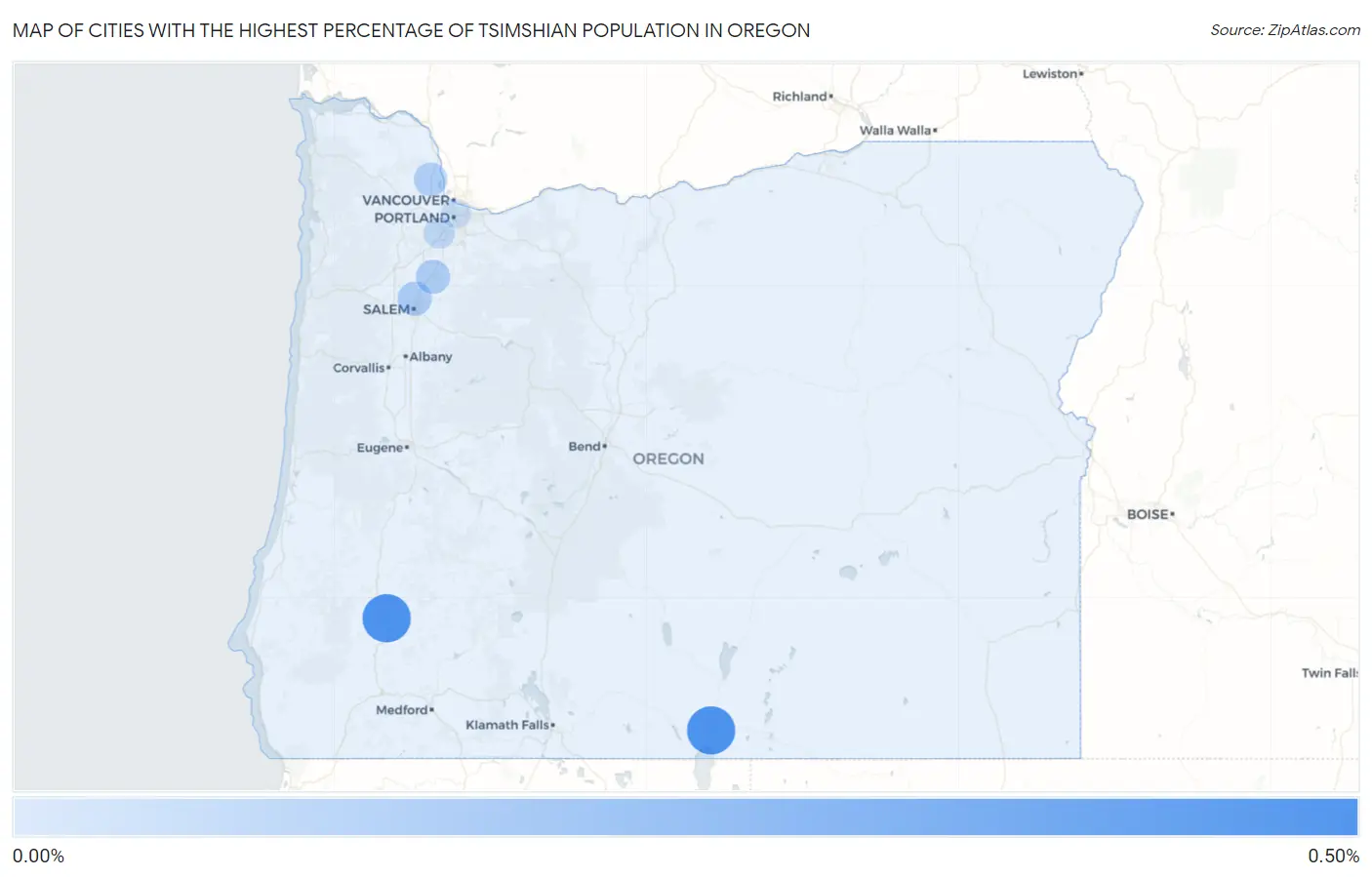 Cities with the Highest Percentage of Tsimshian Population in Oregon Map