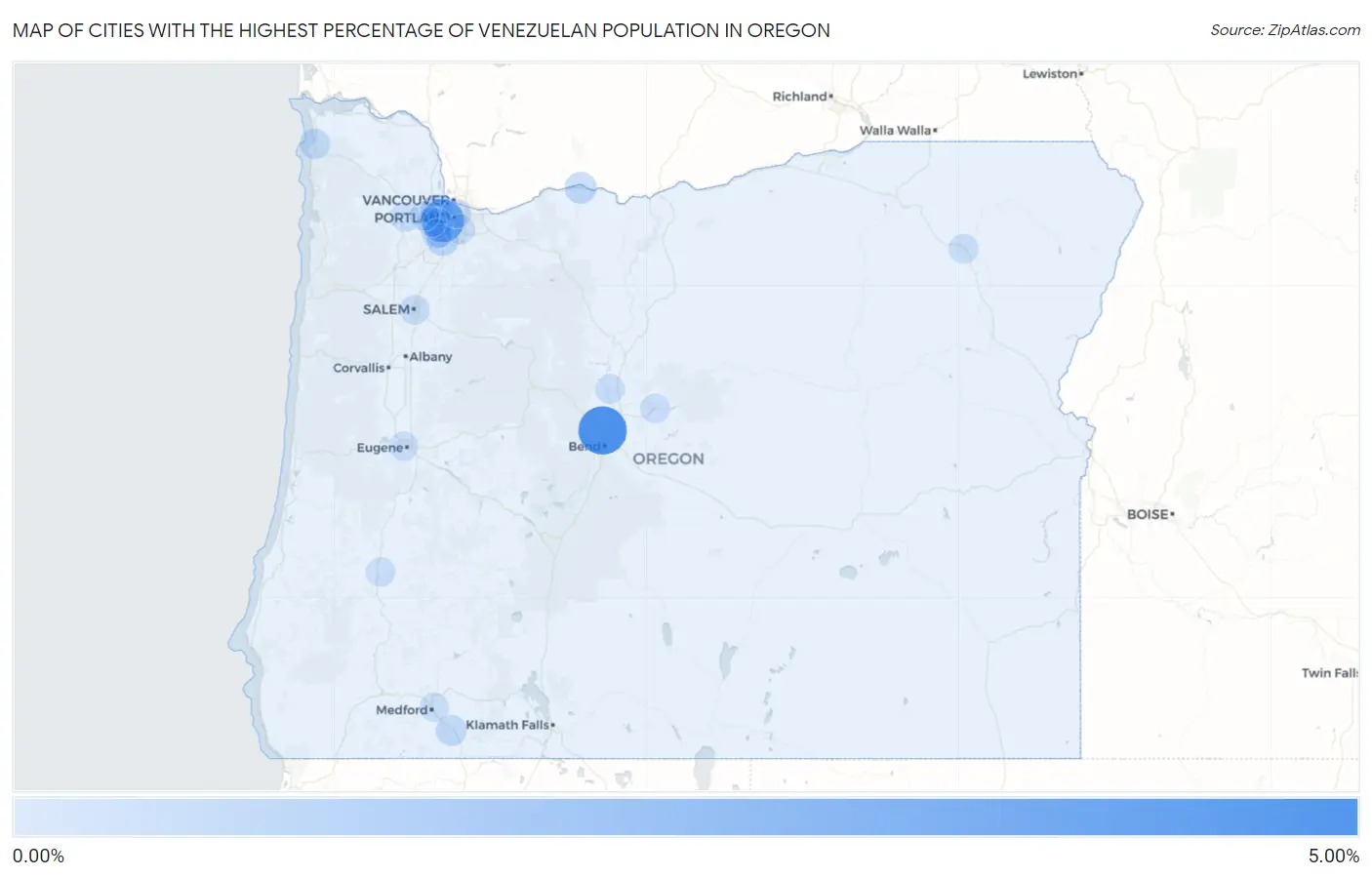 Cities with the Highest Percentage of Venezuelan Population in Oregon Map