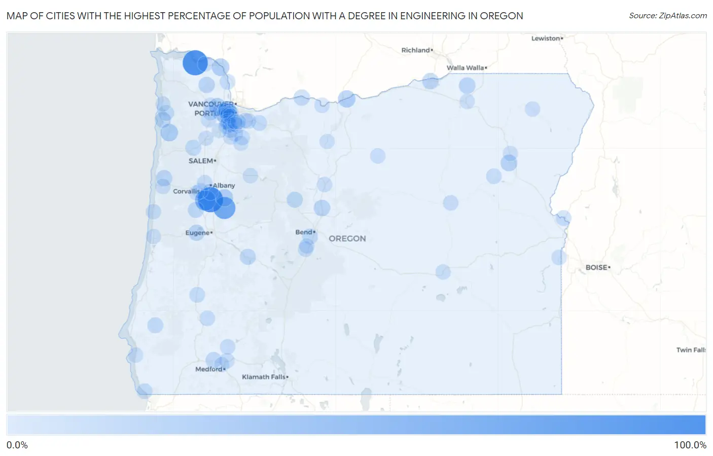 Cities with the Highest Percentage of Population with a Degree in Engineering in Oregon Map