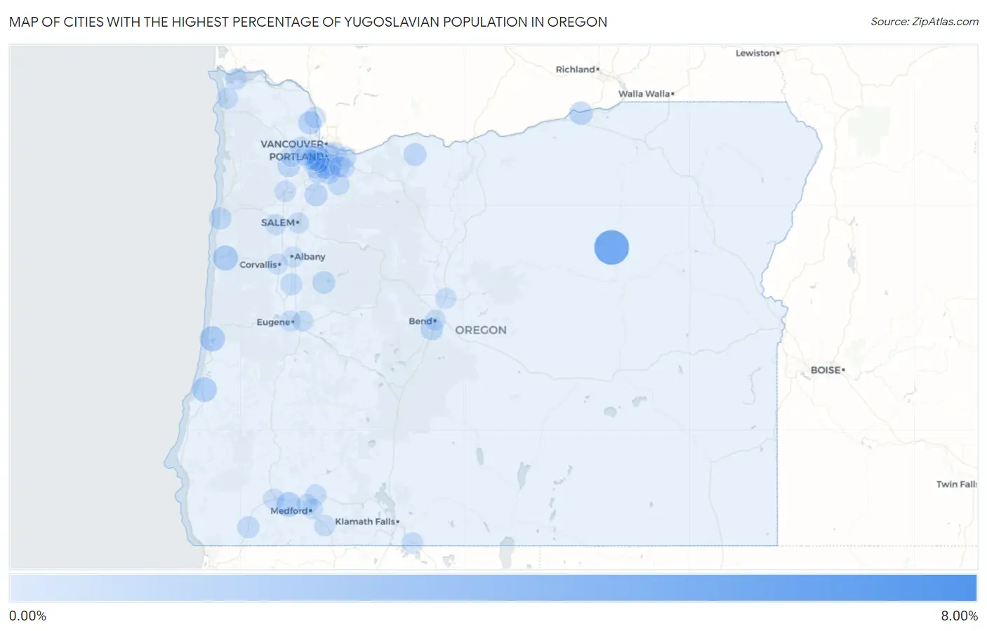 Cities with the Highest Percentage of Yugoslavian Population in Oregon Map