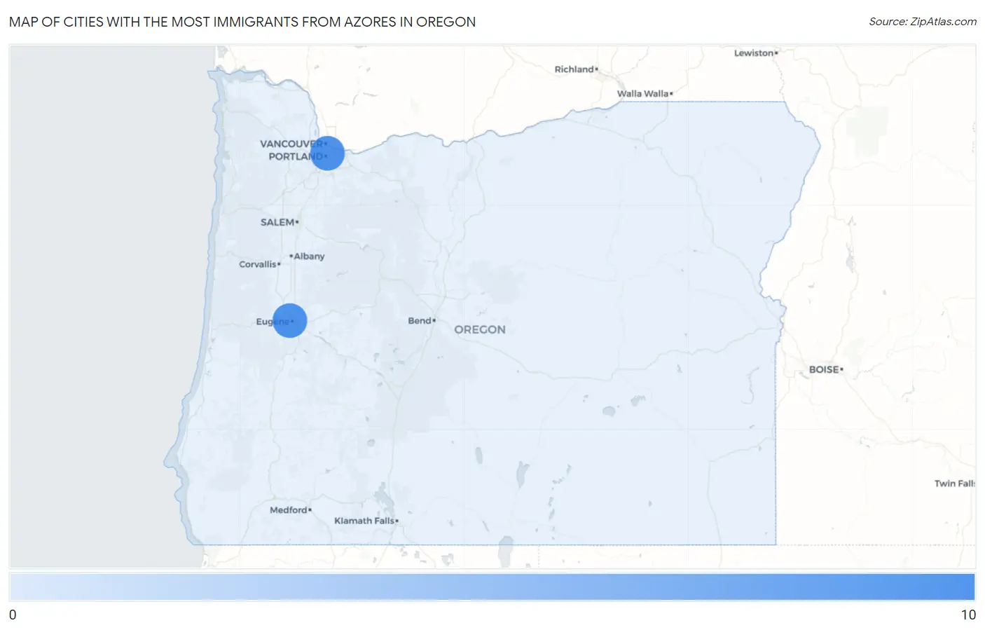 Cities with the Most Immigrants from Azores in Oregon Map