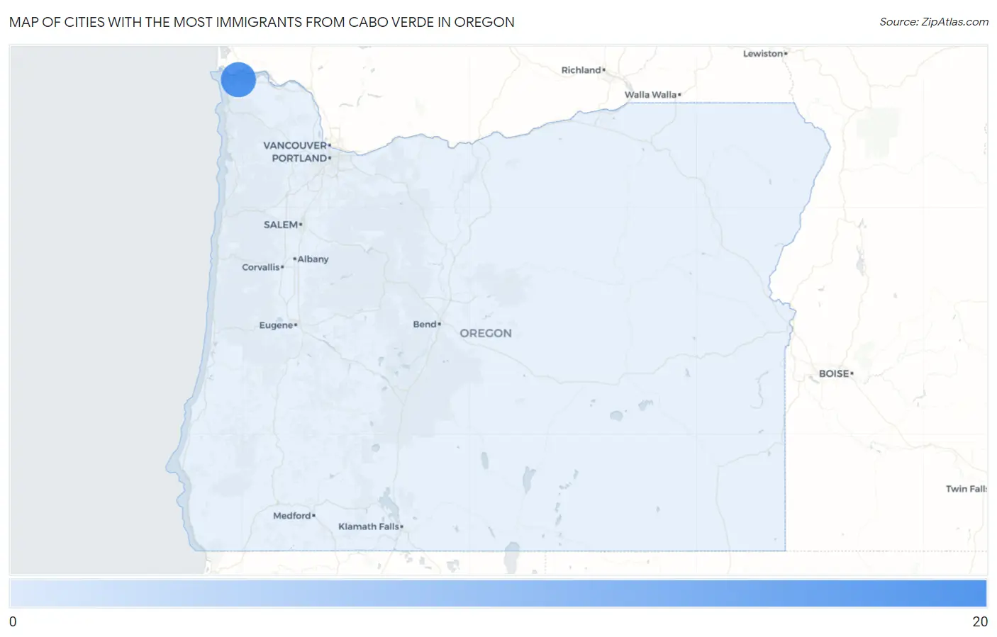 Cities with the Most Immigrants from Cabo Verde in Oregon Map