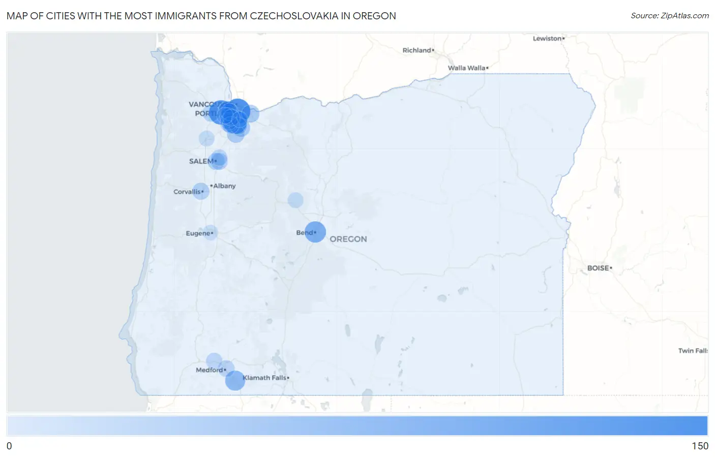 Cities with the Most Immigrants from Czechoslovakia in Oregon Map