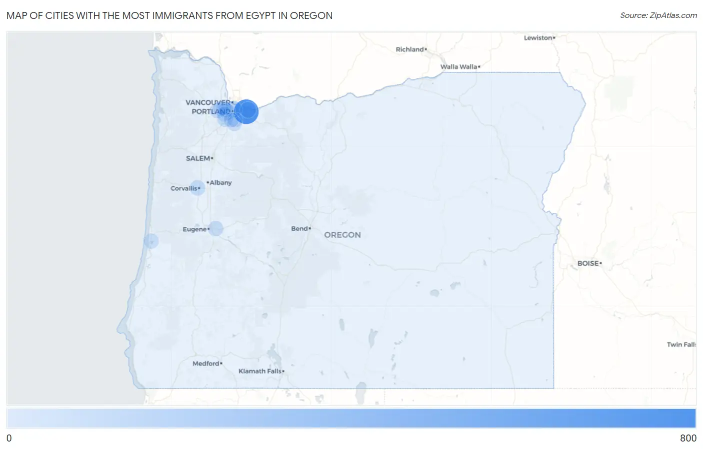 Cities with the Most Immigrants from Egypt in Oregon Map