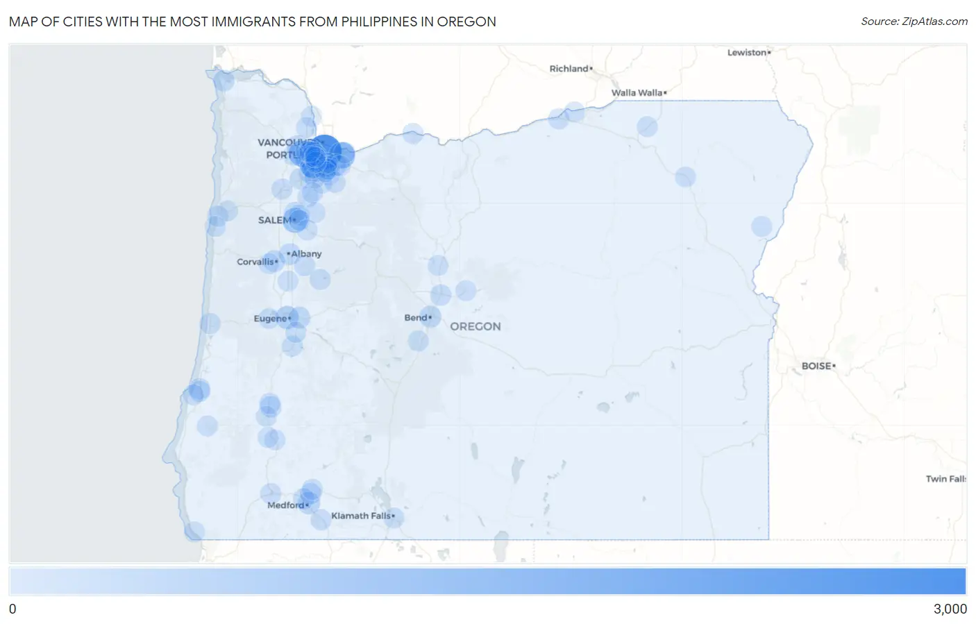 Cities with the Most Immigrants from Philippines in Oregon Map