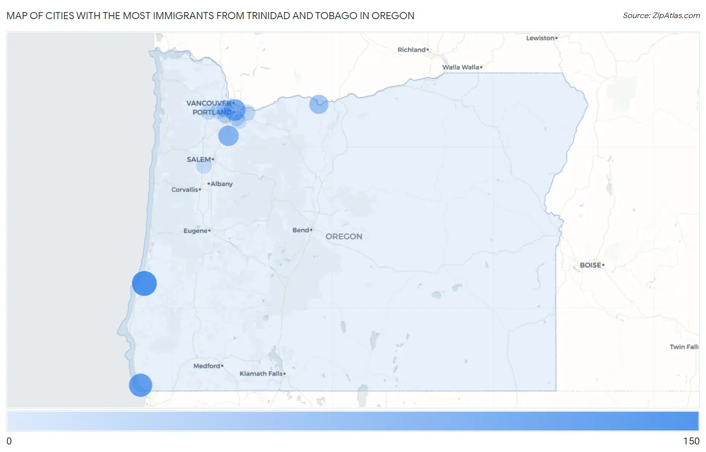 Cities with the Most Immigrants from Trinidad and Tobago in Oregon Map