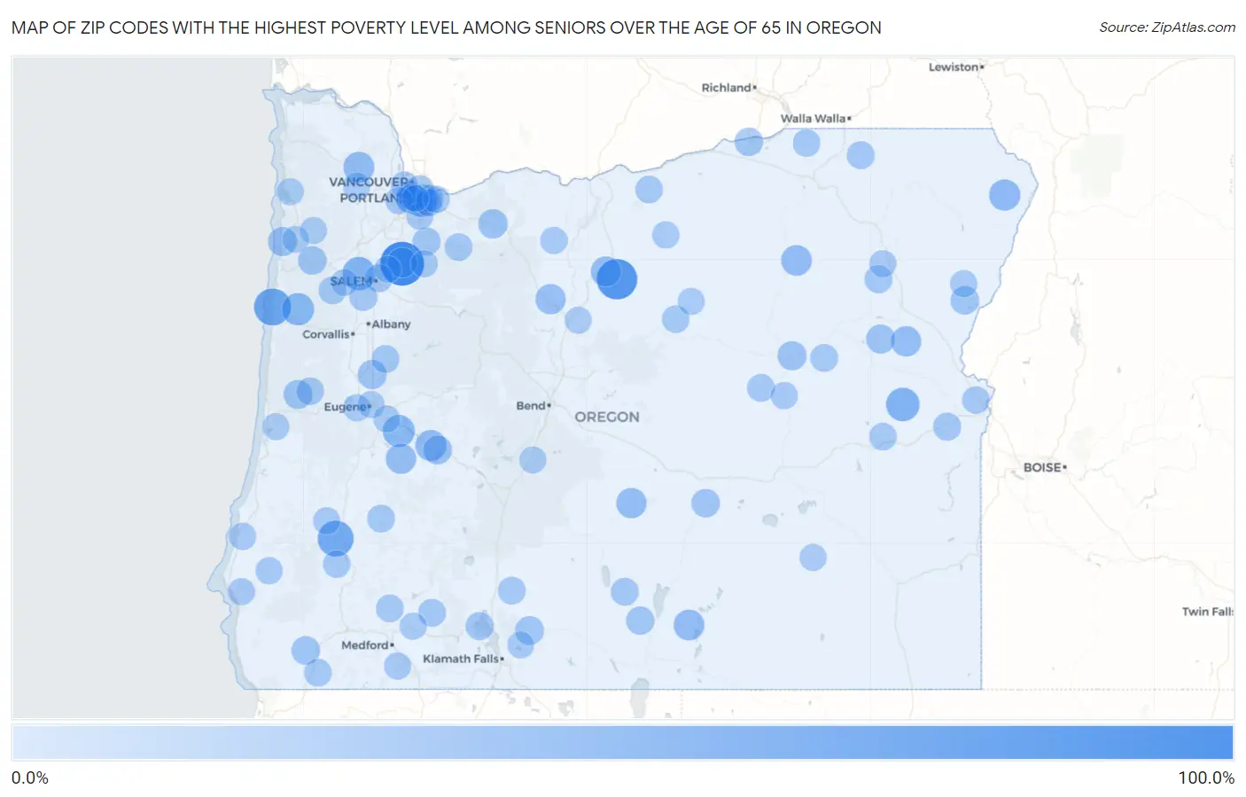 Zip Codes with the Highest Poverty Level Among Seniors Over the Age of 65 in Oregon Map