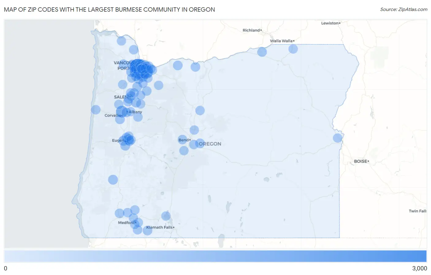 Zip Codes with the Largest Burmese Community in Oregon Map
