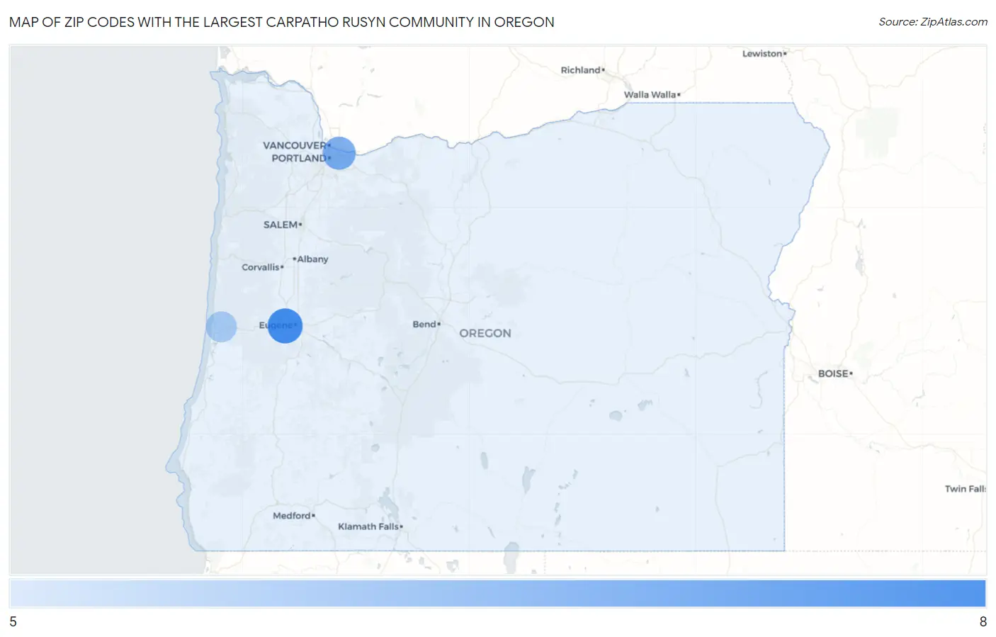Zip Codes with the Largest Carpatho Rusyn Community in Oregon Map