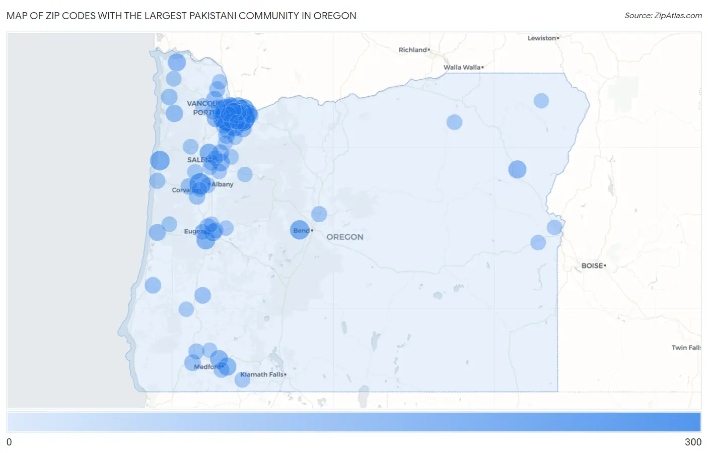 Zip Codes with the Largest Pakistani Community in Oregon Map