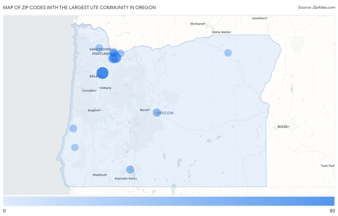 Zip Codes with the Largest Ute Community in Oregon Map