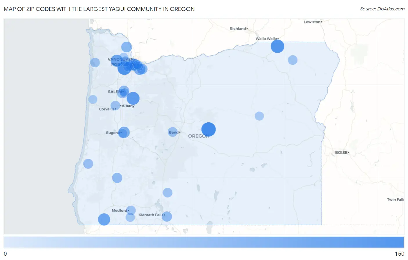 Zip Codes with the Largest Yaqui Community in Oregon Map