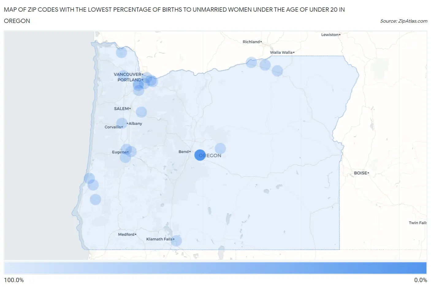 Zip Codes with the Lowest Percentage of Births to Unmarried Women under the Age of under 20 in Oregon Map
