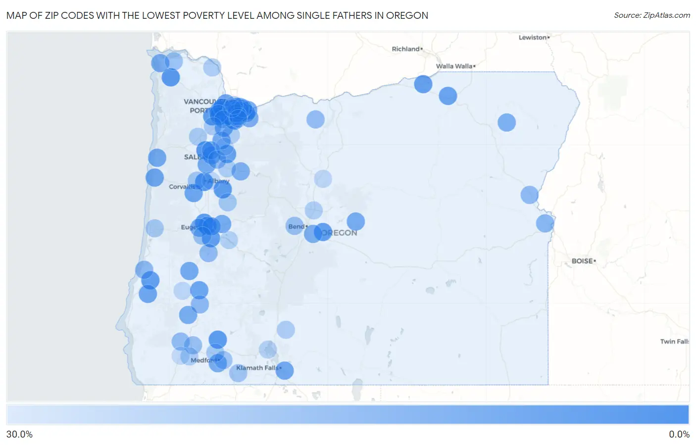 Zip Codes with the Lowest Poverty Level Among Single Fathers in Oregon Map