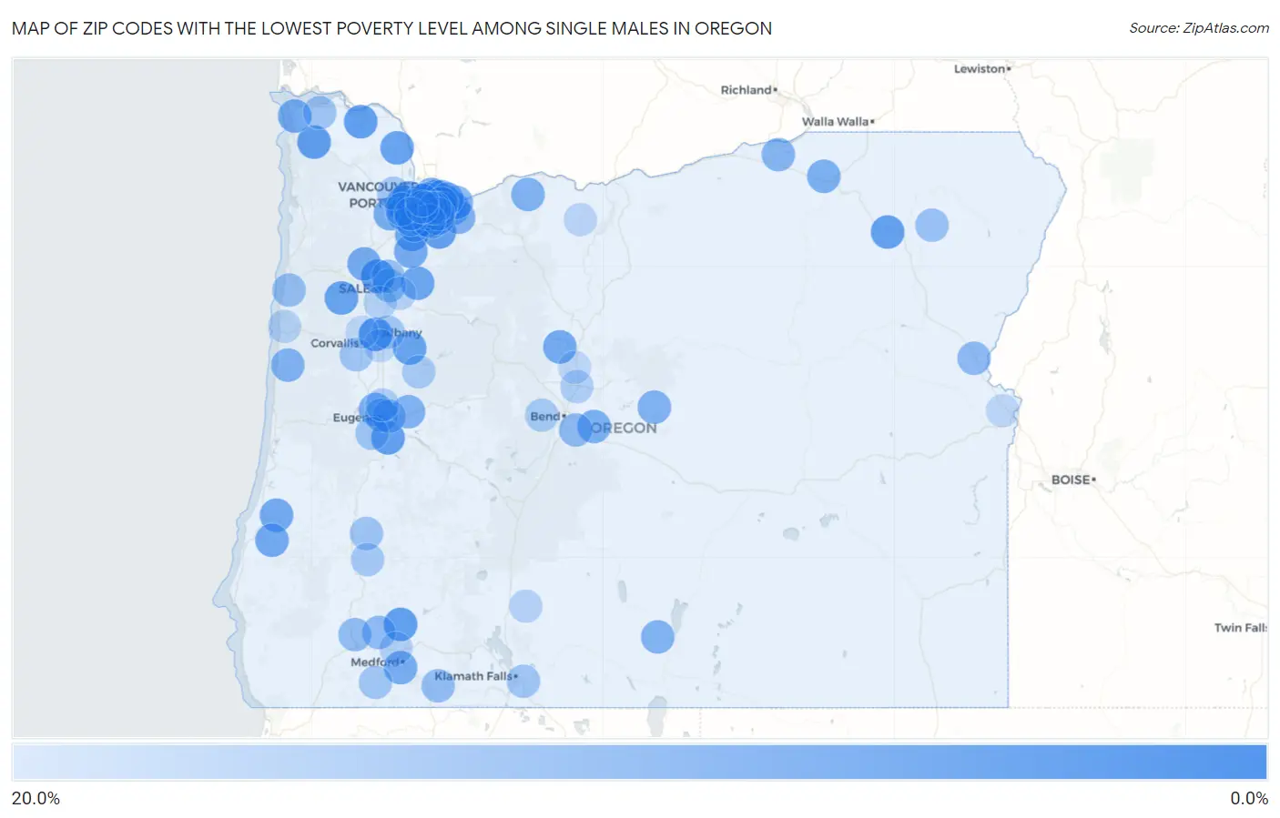 Zip Codes with the Lowest Poverty Level Among Single Males in Oregon Map