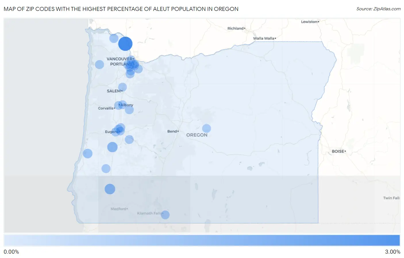 Zip Codes with the Highest Percentage of Aleut Population in Oregon Map