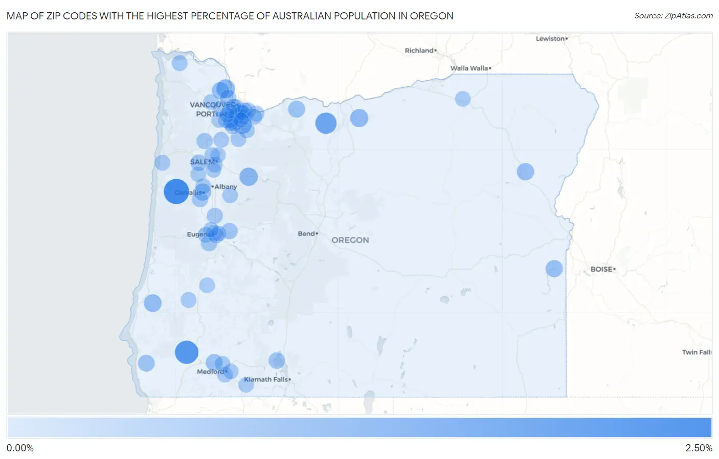 Zip Codes with the Highest Percentage of Australian Population in Oregon Map