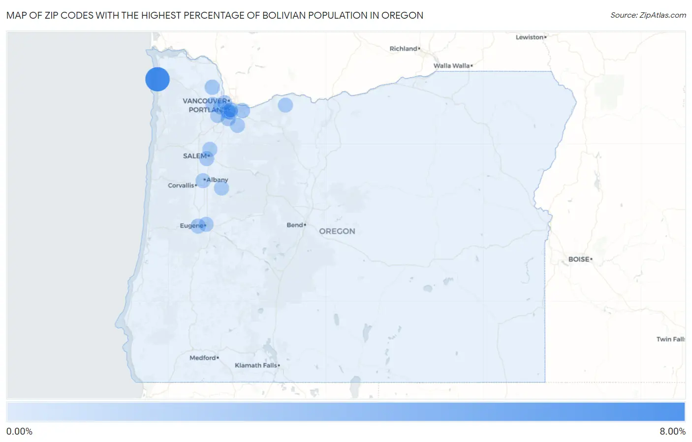 Zip Codes with the Highest Percentage of Bolivian Population in Oregon Map