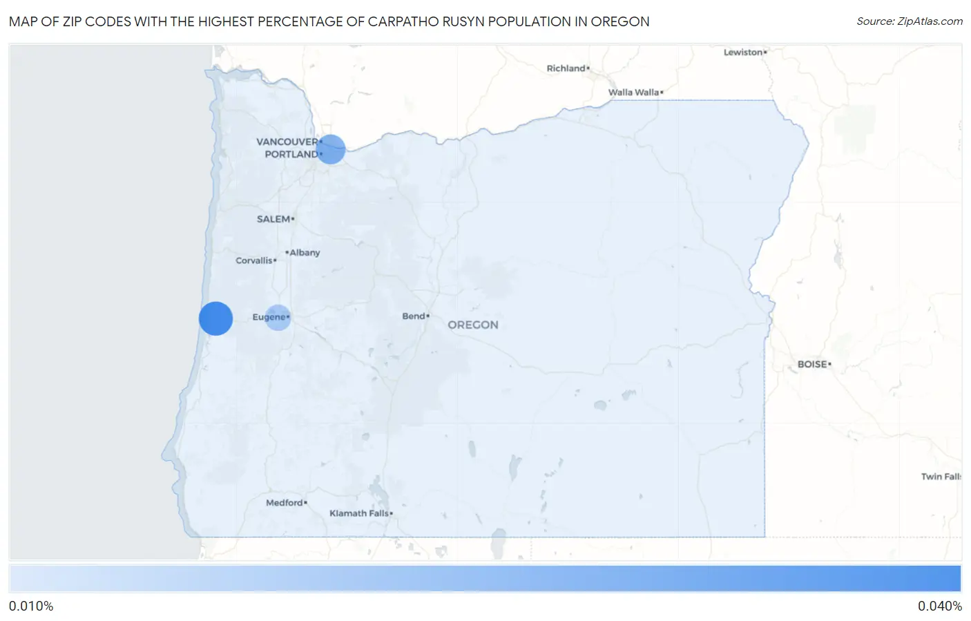Zip Codes with the Highest Percentage of Carpatho Rusyn Population in Oregon Map