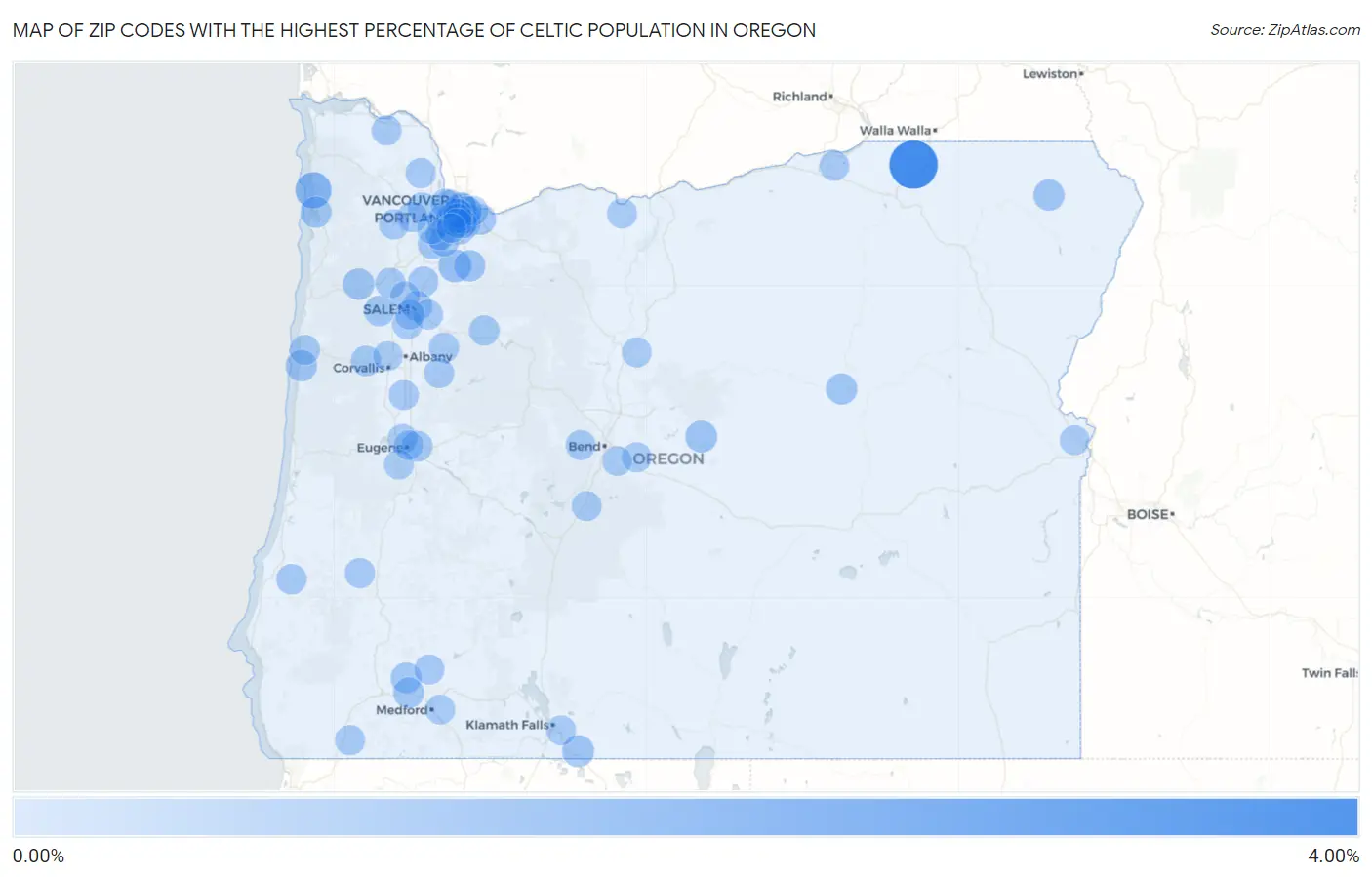 Zip Codes with the Highest Percentage of Celtic Population in Oregon Map