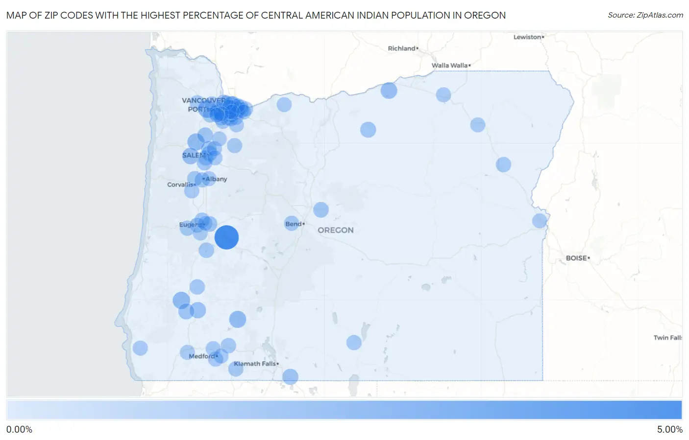 Zip Codes with the Highest Percentage of Central American Indian Population in Oregon Map