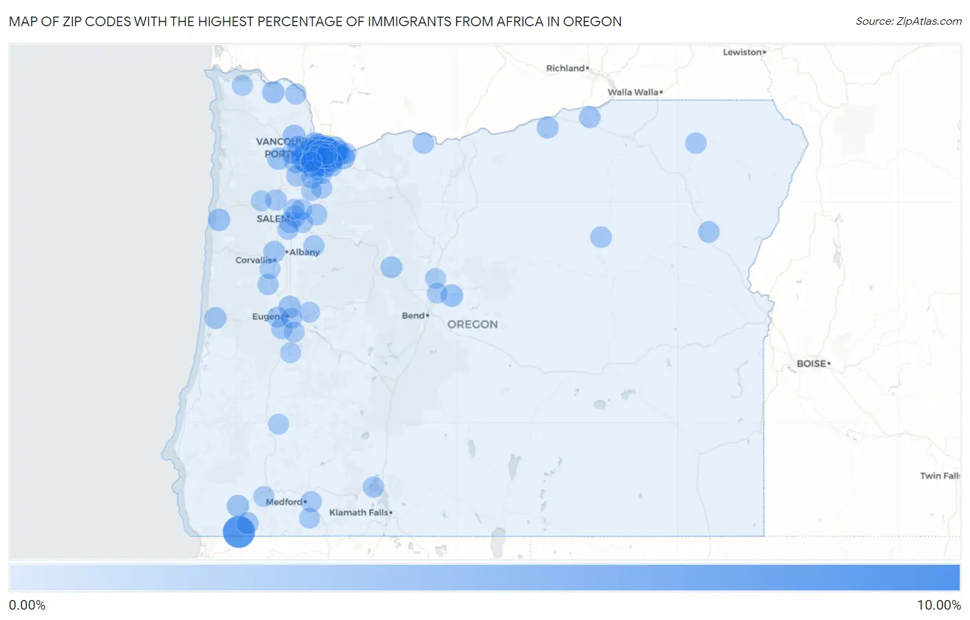 Zip Codes with the Highest Percentage of Immigrants from Africa in Oregon Map